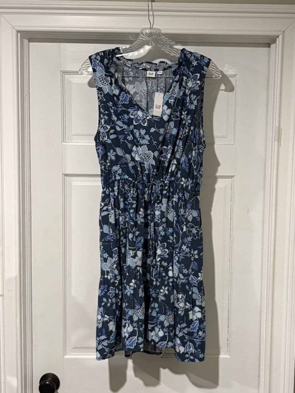 NWT GAP Large Blue Floral V-Neck Midi Dress